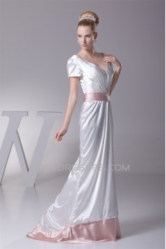 Sheath/Column V-Neck Short Sleeve Sweet Wedding Dresses 2030219