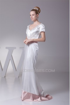 Sheath/Column V-Neck Short Sleeve Sweet Wedding Dresses 2030219
