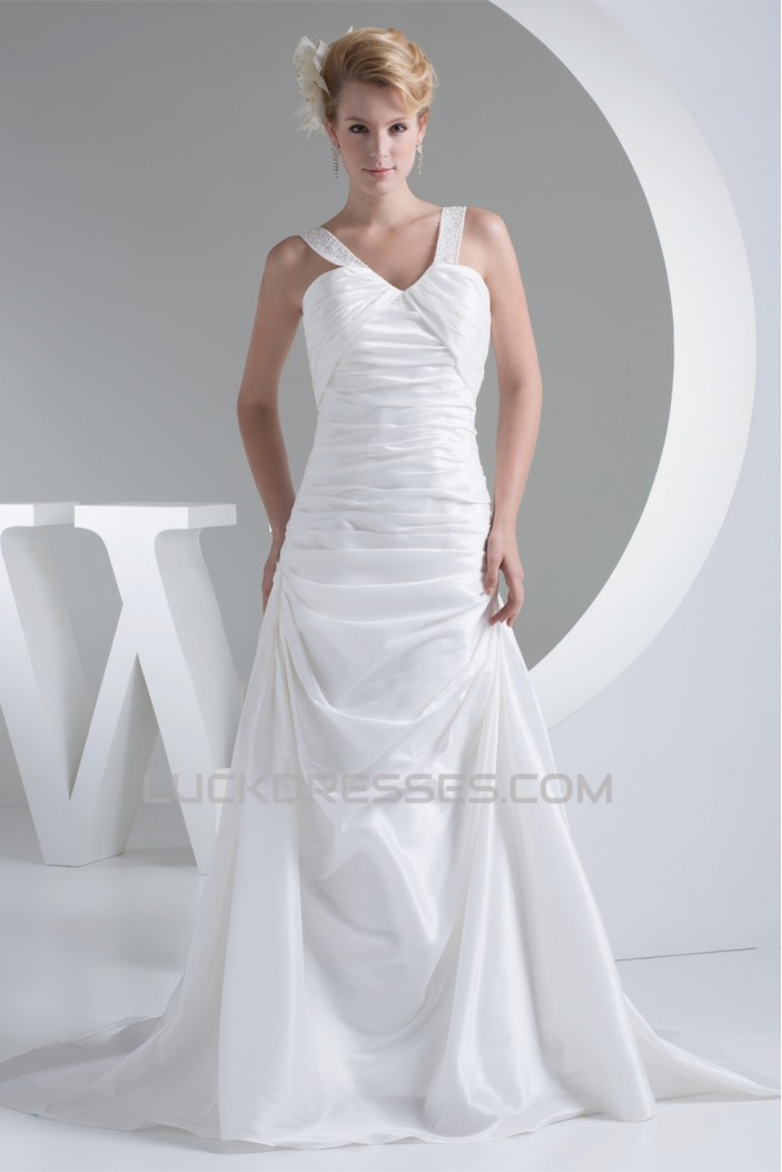 A-Line V-Neck Beaded Taffeta Sleeveless New Arrival Wedding Dresses 2030220