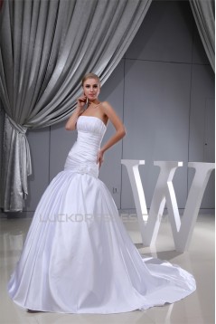 A-Line Sleeveless Square Satin Wedding Dresses 2030221