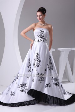 A-Line Satin Sweet Sleeveless Strapless Wedding Dresses 2030222