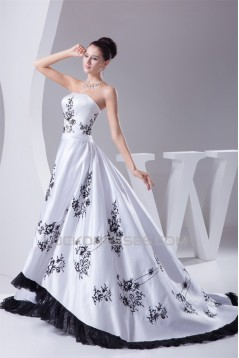 A-Line Satin Sweet Sleeveless Strapless Wedding Dresses 2030222