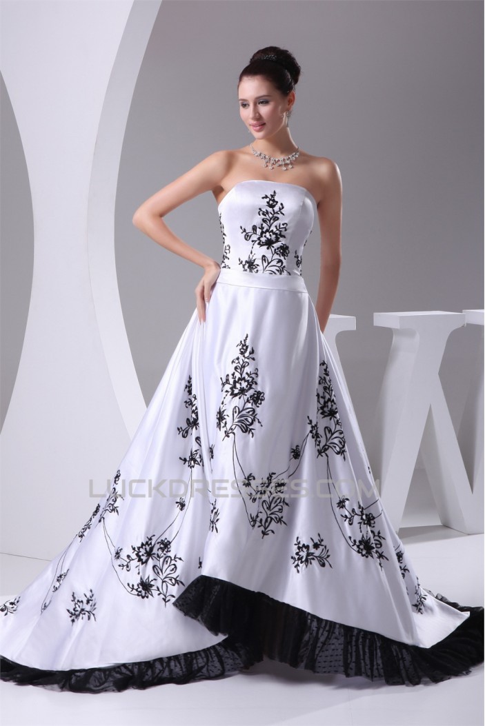 A-Line Satin Sweet Sleeveless Strapless Wedding Dresses 2030222
