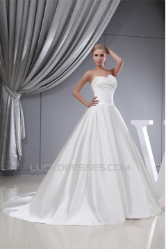 A-Line Sleeveless Strapless Satin Wedding Dresses 2030232