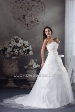 A-Line Satin Organza Scoop Sleeveless Lace Sweet Wedding Dresses 2030234