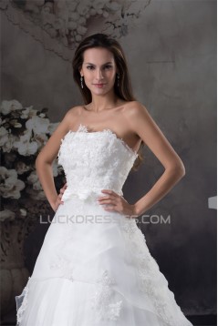 A-Line Satin Organza Scoop Sleeveless Lace Sweet Wedding Dresses 2030234