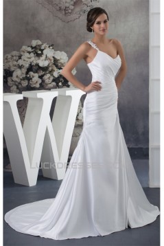 A-Line Satin Lace Sleeveless New Arrival One-Shoulder Wedding Dresses 2030237