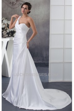 A-Line Satin Lace Sleeveless New Arrival One-Shoulder Wedding Dresses 2030237