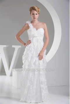 Sheath/Column One-Shoulder Lace Organza Wedding Dresses 2030242