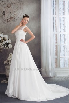 A-Line One-Shoulder Sleeveless Lace Wedding Dresses 2030246