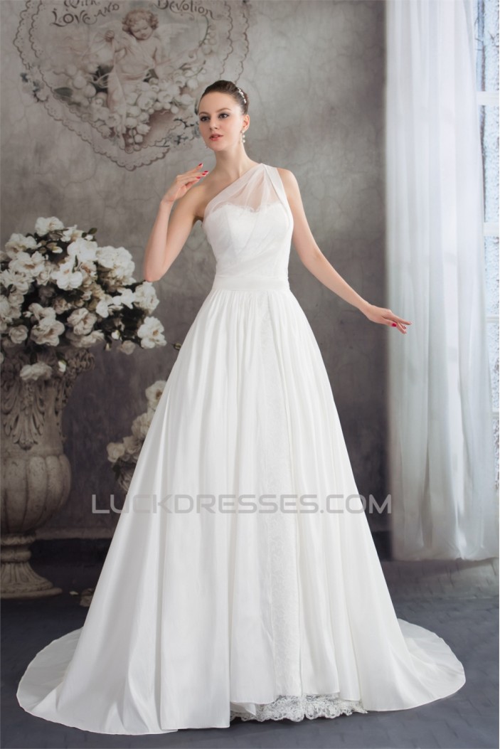 A-Line One-Shoulder Sleeveless Lace Wedding Dresses 2030246