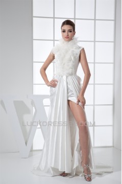 Organza Elastic Woven Satin Sleeveless High-Neck Wedding Dresses 2030248