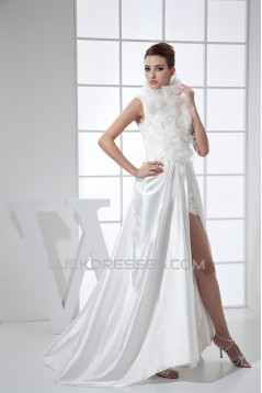 Organza Elastic Woven Satin Sleeveless High-Neck Wedding Dresses 2030248