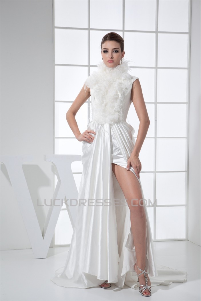 Organza Elastic Woven Satin Sleeveless High-Neck Wedding Dresses 2030248