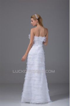 Sheath/Column Organza Silk like Satin Strapless Wedding Dresses 2030249