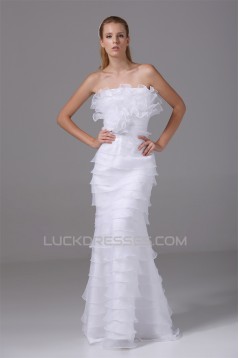 Sheath/Column Organza Silk like Satin Strapless Wedding Dresses 2030249