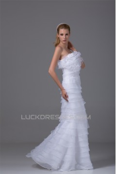 Sheath/Column Organza Silk like Satin Strapless Wedding Dresses 2030249
