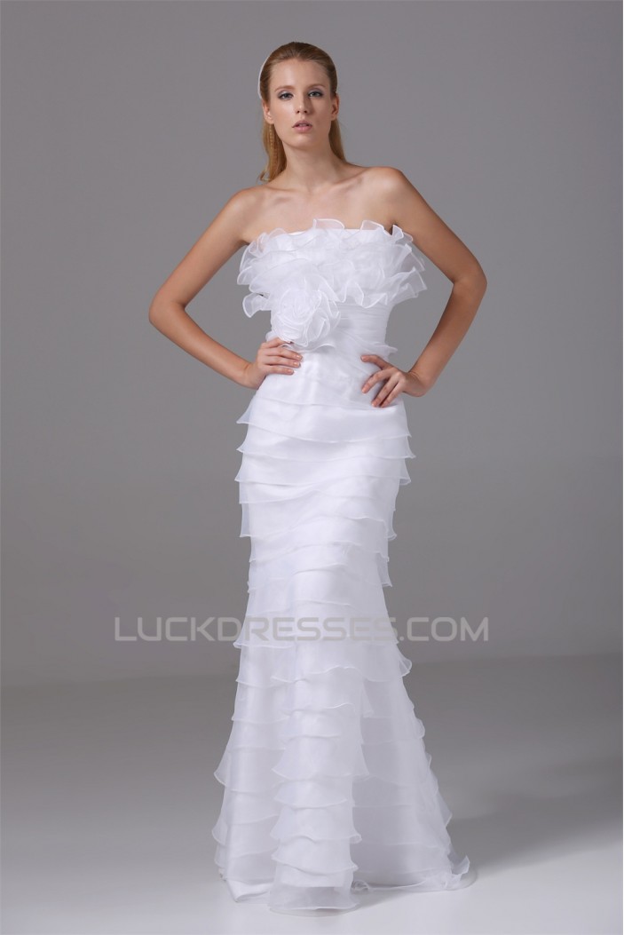 Sheath/Column Organza Silk like Satin Strapless Wedding Dresses 2030249