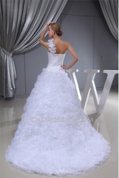 Princess Sleeveless One-Shoulder Satin Organza Wedding Dresses 2030254
