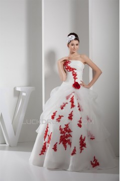 Princess Sleeveless Satin Lace Organza Strapless Wedding Dresses 2030256