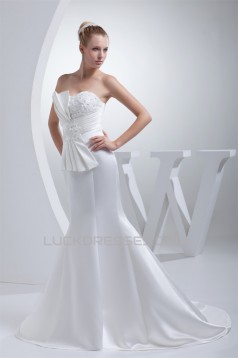 Mermaid/Trumpet Beaded Lace Satin Strapless Wedding Dresses 2030260