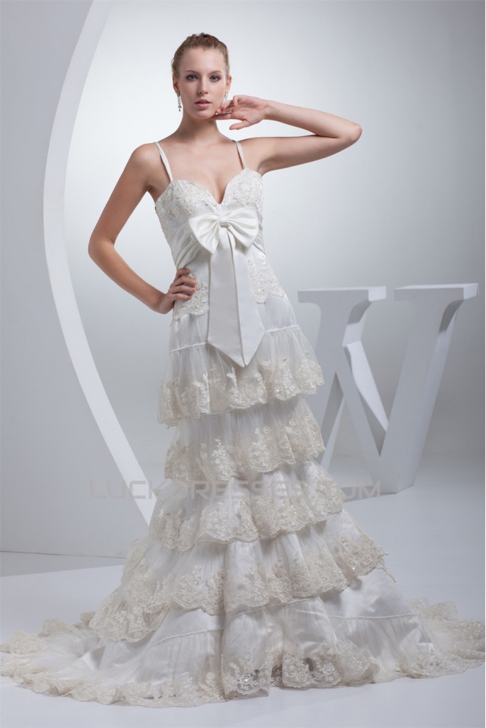 Trumpet/Mermaid Sleeveless Spaghetti Straps Lace Wedding Dresses 2030263