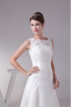 Satin Lace Fine Netting A-Line Scoop Sleeveless Best Wedding Dresses 2030272