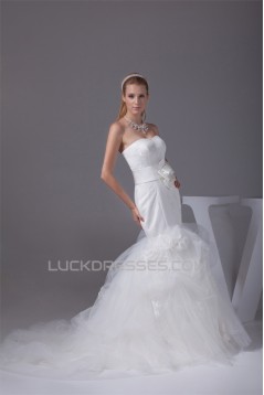 Trumpet/Mermaid Satin Lace Fine Netting Wedding Dresses 2030274