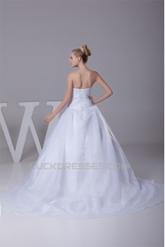 Satin Lace Organza A-Line Sleeveless Strapless Best Wedding Dresses 2030278