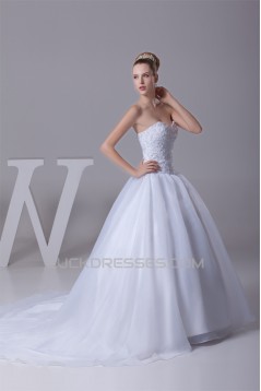 Satin Lace Organza A-Line Sleeveless Strapless Best Wedding Dresses 2030278