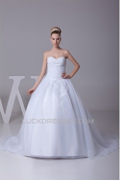 Satin Lace Organza A-Line Sleeveless Strapless Best Wedding Dresses 2030278