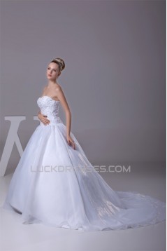 Satin Lace Organza A-Line Sleeveless Strapless Best Wedding Dresses 2030278