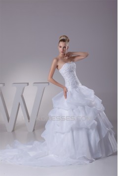 Ball Gown Beaded Satin Lace Organza Princess Strapless Wedding Dresses 2030279