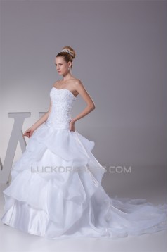 Ball Gown Beaded Satin Lace Organza Princess Strapless Wedding Dresses 2030279