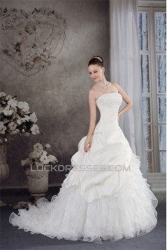 Ball Gown Satin Organza Strapless Lace Wedding Dresses 2030287