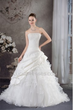 Ball Gown Satin Organza Strapless Lace Wedding Dresses 2030287