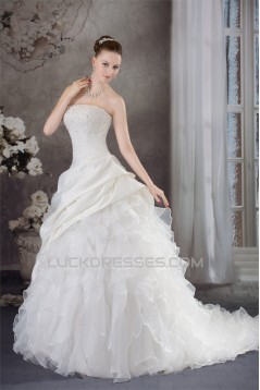 Ball Gown Satin Organza Strapless Lace Wedding Dresses 2030287