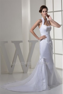 Mermaid/Trumpet Halter Satin Organza Sleeveless Wedding Dresses 2030291