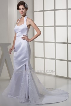 Mermaid/Trumpet Halter Satin Organza Sleeveless Wedding Dresses 2030291