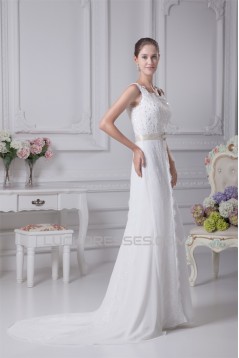 Satin Organza Silk like Satin A-Line Sleeveless Lace Wedding Dresses 2030293