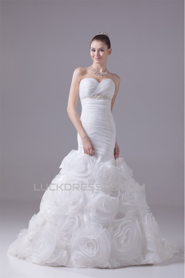 Mermaid/Trumpet Satin Organza Sweetheart Most Beautiful Wedding Dresses 2030300