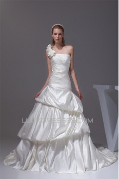 Satin Sleeveless One-Shoulder A-Line New Arrival Wedding Dresses 2030303