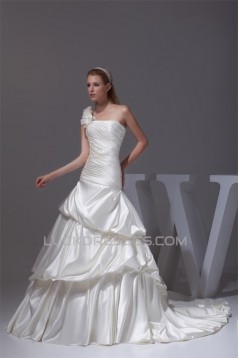 Satin Sleeveless One-Shoulder A-Line New Arrival Wedding Dresses 2030303