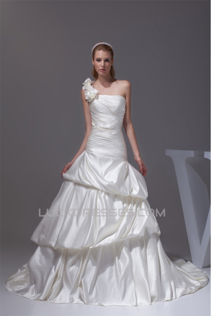 Satin Sleeveless One-Shoulder A-Line New Arrival Wedding Dresses 2030303