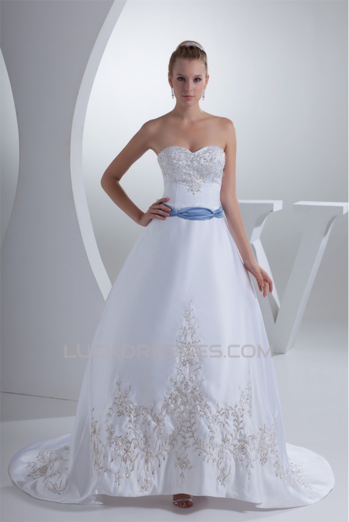 A-Line Beaded Satin Sweetheart Sleeveless Wedding Dresses 2030306