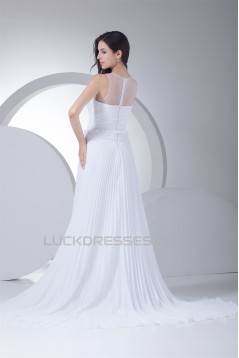 A-Line Sleeveless Scoop Chiffon Silk like Satin Wedding Dresses 2030311
