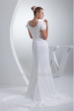 Mermaid/Trumpet Scoop Chiffon Silk like Satin Beaded Wedding Dresses 2030312