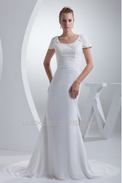 Mermaid/Trumpet Scoop Chiffon Silk like Satin Beaded Wedding Dresses 2030312