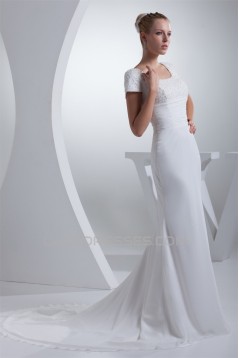 Mermaid/Trumpet Scoop Chiffon Silk like Satin Beaded Wedding Dresses 2030312