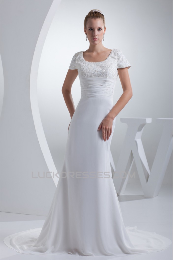 Mermaid/Trumpet Scoop Chiffon Silk like Satin Beaded Wedding Dresses 2030312